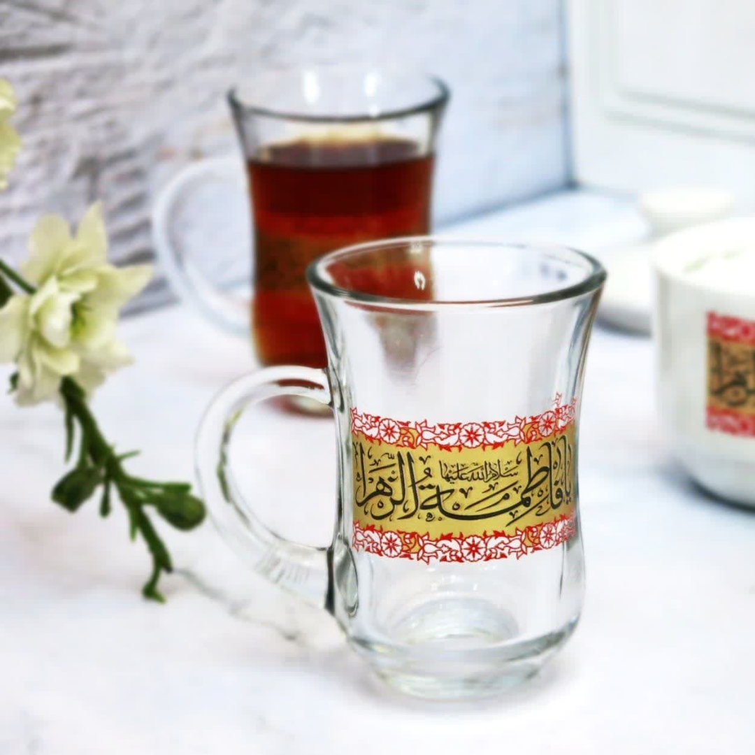 استکان کمر باریک دسته دار بزرگ طرح یا فاطمه الزهرا - فاطمیه