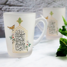 استکان دسته دار بلند مات طرح صل الله علیک یا فاطمه الزهرا - فاطمیه