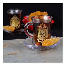 استکان کمر باریک دسته دار طرح یا فاطمه الزهرا سلام الله علیها - فاطمیه