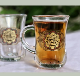 استکان کمر باریک دسته دار طرح السلام علیک یا فاطمه الزهرا  - فاطمیه