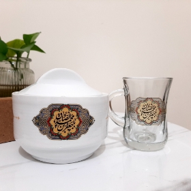استکان کمر باریک دسته دار طرح یا جعفر بن محمد الصادق