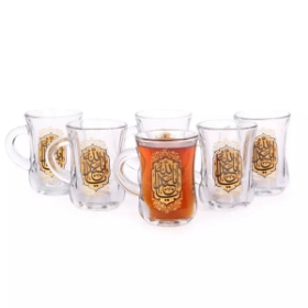 استکان کمر باریک دسته دار طرح یا اباعبدالله - بسته 6 عددی