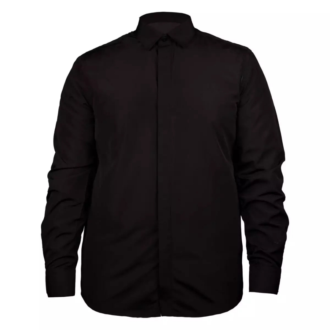 پیراهن مشکی مردانه آستین بلند دکمه مخفی - سایز مدیوم M