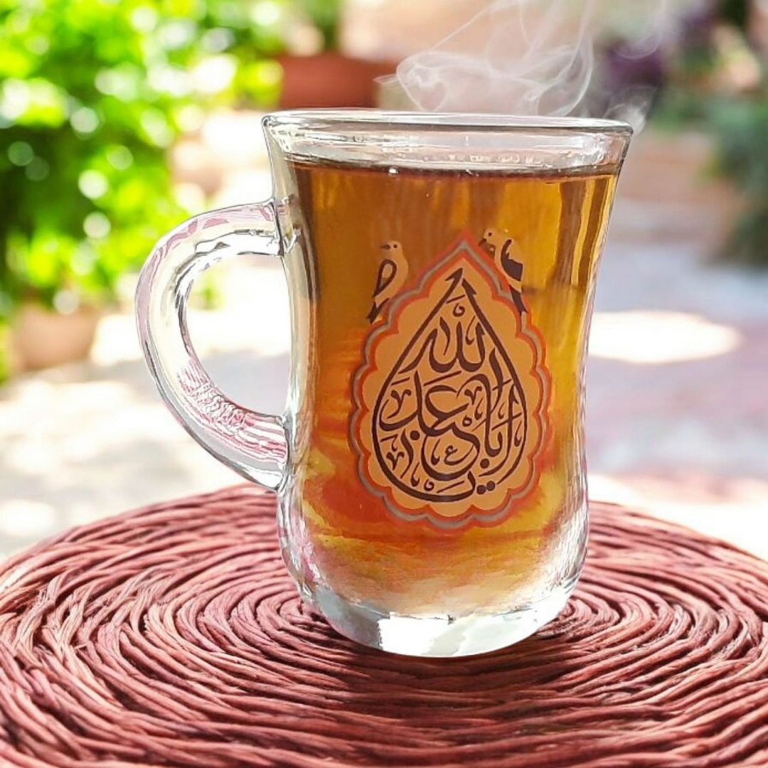 استکان کمر باریک دسته دار طرح یا اباعبدالله